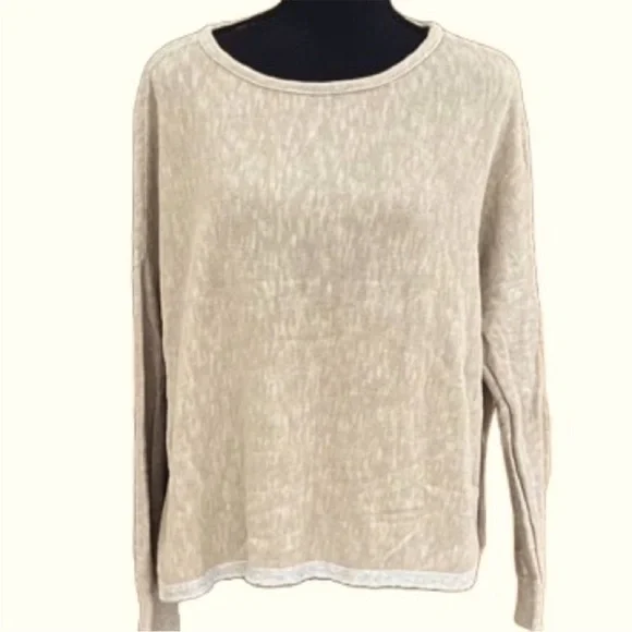 Eileen Fisher Tan/White Boat Neck Organic Linen/Cotton Blend Sweater Sz XL - Picture 1 of 7